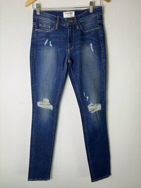 FRAME Jeans Womens 27 Le Skinny Je Jeanne Distress Medium Wash Blue